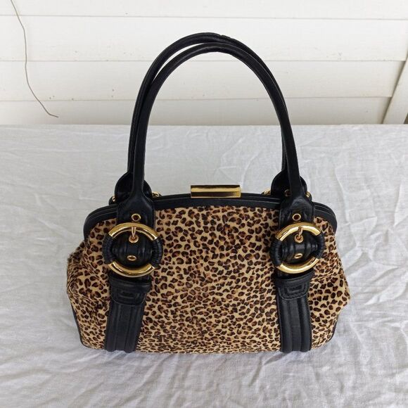 Hair Calf Leather Leopard/Cheetah Print Satchel bag Cottagecore Grandmacore - Picture 3 of 15